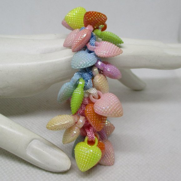 GIRLS And WOMENS BRACELET 40 Heart Charm Stretch Bracelet Textured Puffed Heart - Picture 4 of 11